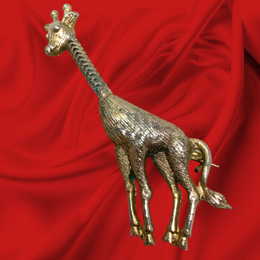 Vintage Giraffe Articulated Neck Brooch Scatter Pin Gold Tone Jungle Safari MCM